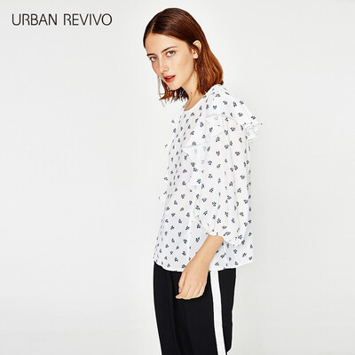 

UR Women Print Strap Sleeve Round Sleeve Casual Shirt Blouse WE17S2CE2000 White S