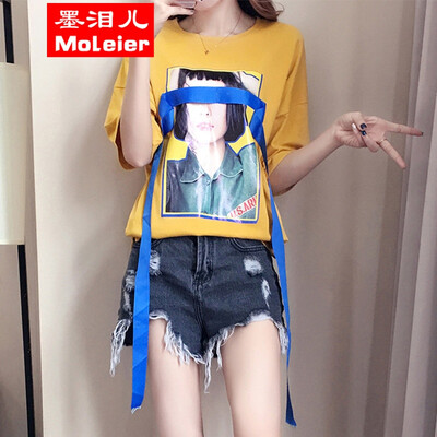 

Large size womens clothing south Korean edition fat mm add fertilizer to increase 2017 summer outfit new fashionable beauty head