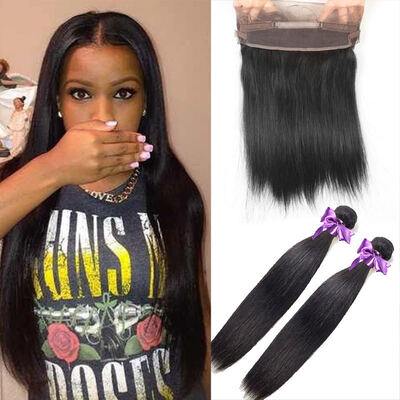 

360 Lace Frontal With Bundle Brazilian Virgin Hair With Closure Straight Natural Hairline Lace Frontal Closure With Baby Hair