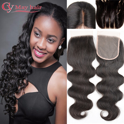 

Top Lace Closure Brazilian Human Hair Body Wave Lace Closures Bleached Knots 44 inches Original Virgin Human Hair Free Shipping