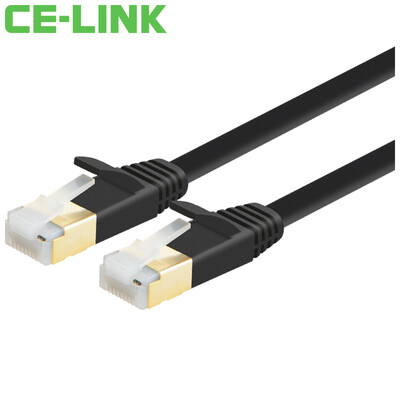

CE-LINK 1541 CAT7 Flat Cable 5m Seven Dual Shield High Speed ​​SSTP Network Jumper Flat Wire Computer Router Network Cable 24K Gold Plated Black