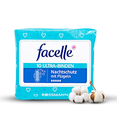 

Farex facelle cotton material 5 drops of cotton material Slim cotton supple long wing sanitary napkins Night 320mm 10 Imported from Germany