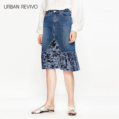 

UR Women fashion stitching cowboy leisure H-shaped skirt WG10S5BN2000 blue L