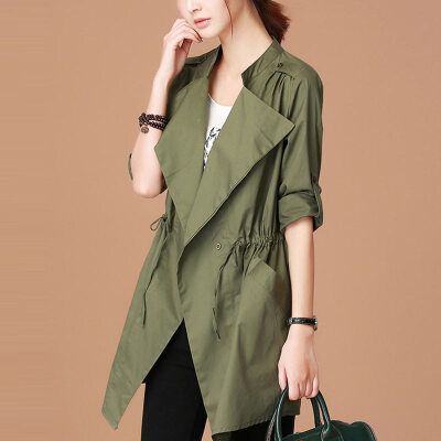 

City plus CITYPLUS 2017 autumn new women's literature and leisure relaxed long section of large size women's clothing coat jacket CWWT178158 army green