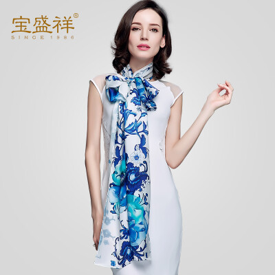 

Bao Shengxiang silk scarves female scarf silkworm silk satin long scarf shawl spring&autumn shawl blue first makeup s9517