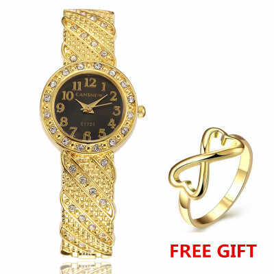 

Luxury Fashion Women Watch Fashion Rhinestone Wristwatch Women's Quartz Watch Dress Clock With Ring