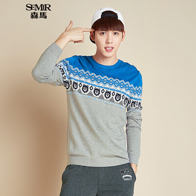 

Semir Knit Sweatshirt Sweater Men's Round Collar Blend Sweater Set Male Male Female 10315071009 Blue Yellow Tone M