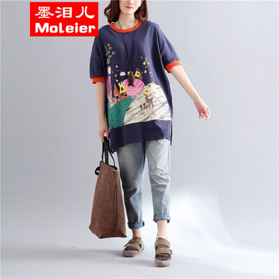 

200kg weight MM large code 2017 summer wear the long short sleeve T-shirt in the floral print