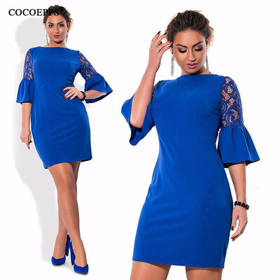 

COCOEPPS 2017 Women Dress Spring Plus Size Elegant Party Dresses Half Sleeve Lace Ladies Women Clothing 3 Color Black Dress 6XL