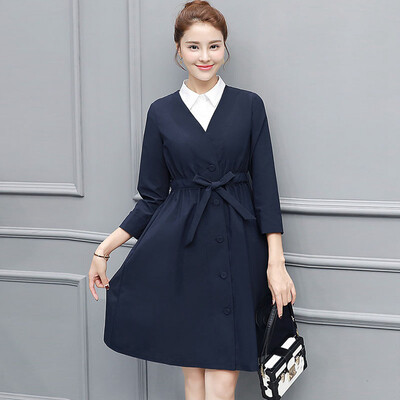 

Форт Шэн осенью стильный с длинными рукавами талии костюм / юбка осень Тонкий темперамент элегантный шифон платье WWYG8659 темно-синяя рубашка 2017 года женский XXL