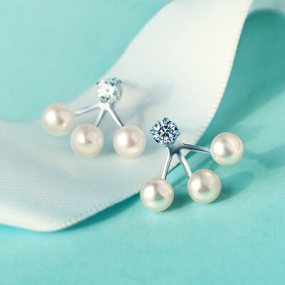 

Quiet style sunny earrings freshwater pearl s925 silver synthetic cubic zirconia elegant white