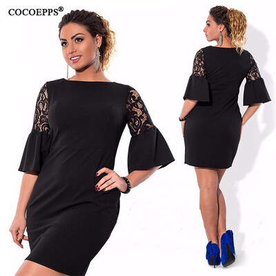 

COCOEPPS 2017 Women Dress Spring Plus Size Elegant Party Dresses Half Sleeve Lace Ladies Women Clothing 3 Color Black Dress 6XL