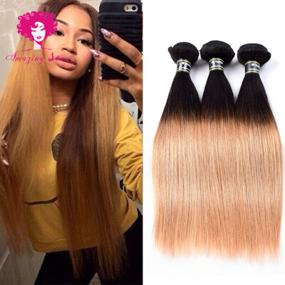 

Amazing Star Hair 7A Malaysian Virgin Hair Ombre Straight Hair 3 Bundles Ombre Wave Hair Extensions Tow Tone Color T1B/27