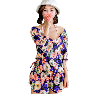

Arctic velvet body swimsuit female three-piece split small chest steel tube gather bikini printing swimsuit color M