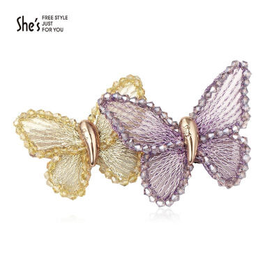 

shes Qian Zi headdress hair ornaments hair spring clip horizontal folder hand-made butterfly imitation crystal hairpin gift girlfriend purple