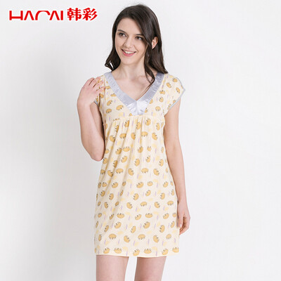 

Han Choi HACAI pajamas female summer skirt modal skirt short sleeve printing can be worn outside the body clothing gray gray 175100 XXL