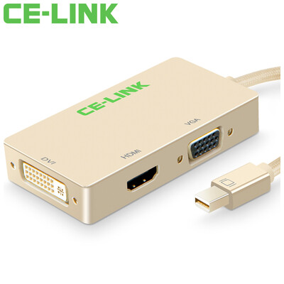 

CE-LINK Mini DP to VGA HDMI DVI three-in-one converter 4K Mini Mini DisplayPort adapter Macbook lightning interface Tuhao gold 1514