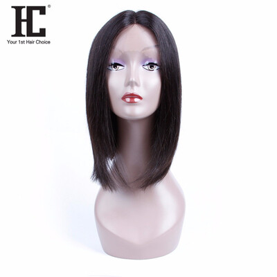 

HC Non-Remy Hair Swiss Lace Front Wigs Natural Color Peruvian Human Hair Products Silky Straight Hair 12inch For Black Women