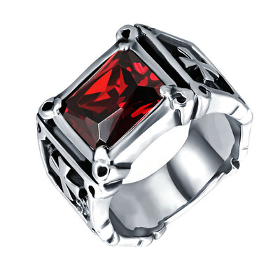 

Yoursfs@ Vintage Friar Men's Double Cross Ring With Red Colors Stone Fashion Ring