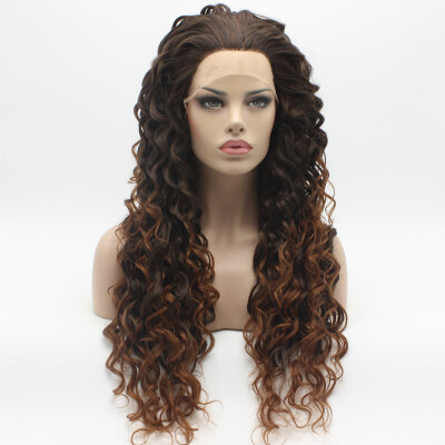 

Iwona Hair Curly Long Dark Root Auburn Ombre Wig Half Hand Tied Heat Resistant Synthetic Lace Front Wig