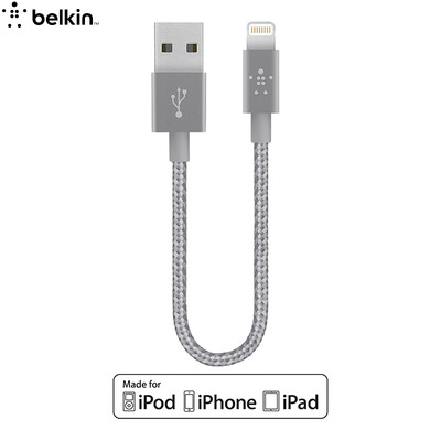 

Belkin Apple MFI Сертифицированная нейлоновая плетеная линия для передачи данных Линия молнии для iPhone7 Plus / 6s Plus Grey 15 см