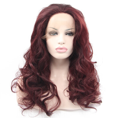 

Anogol Handmade Long Wavy Wine Red Burgundy Peruca Laco Sintetico Heat Resistant Natural Wigs Synthetic Lace Front Wig