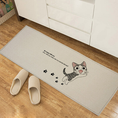 

Green bathroom cotton linen mat fabric mat kitchen anti-slip door mat cat 45120cm