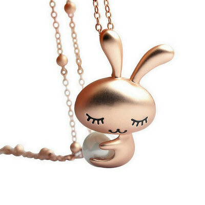 

Yoursfs@ 18K Rose Gold Plated Rabbit Hold Pearl Sweater Chain Necklace Bunny Costume Jewelry Women Accessories Easter Day Gift