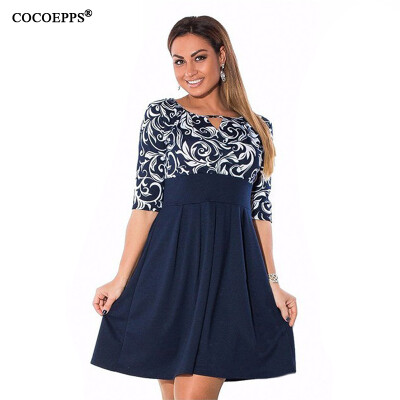 

COCOEPPS Elegant 2017 plus size women clothing dress -6xl Autumn printing Dress casual women patchwork party dresses