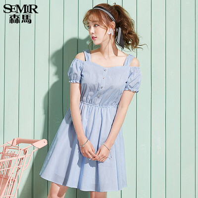 

Semir stripes are thin&sweet puffs sleeves shoulder to shoulder long section 19037140602 blue&white tone