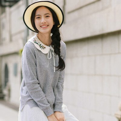 

Yan Man INMAN 2017 autumn new sticky polyester blended short before the long round collar knit sweater female 1873132209 gray S