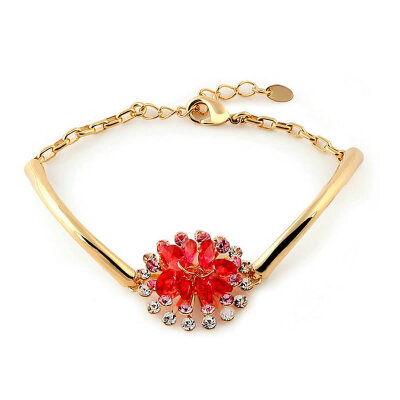 

Yoursfs@ Flower Bracelet For Women Red Crystal Color Jewelry Bracelets & Bangles Pulseira