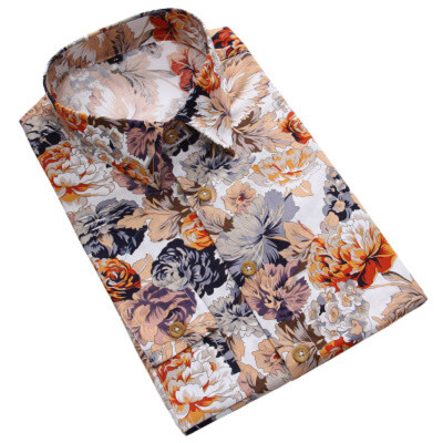 

Men's shirts with long sleeves in Korean fashion casual shirt printing floral stylist clothes tide inch slim