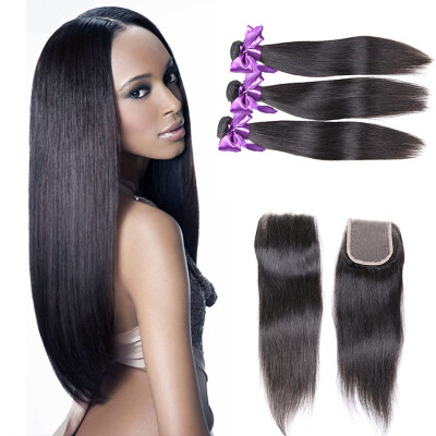 

Indian Virgin Hair 3 Bundles Straight Hair With Closure Cheap Weave Wet And Wavy Human Hair Extensions Bundle Deals With Closure