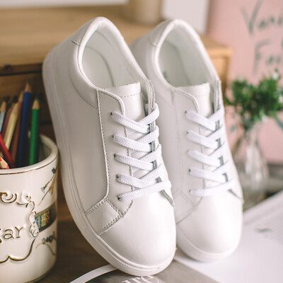 

Ruhe RUXI cowhide white shoes women board shoes Korean flat shoes casual shoes round with a single shoes white 38