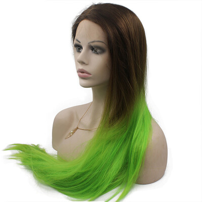 

Long Straight Two Tone Lace Front Ombre Green Cosplay Party Wig