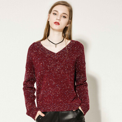 

Red sleeves hongshow women&39s long-sleeved sweater fashion V-collar long-sleeved sweater 89116170118 wine red XL