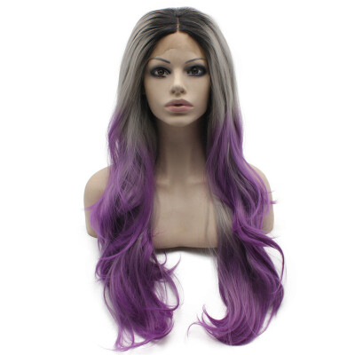 

Iwona Synthetic Hair Lace Front Long Wavy Grey Purple Ombre Wig