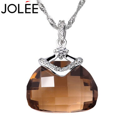 

Feather JOLEE smoke crystal necklace S925 silver natural crystal pendant Korean simple jewelry colored gem clavicle chain to send his girlfriend honor wife gift brown