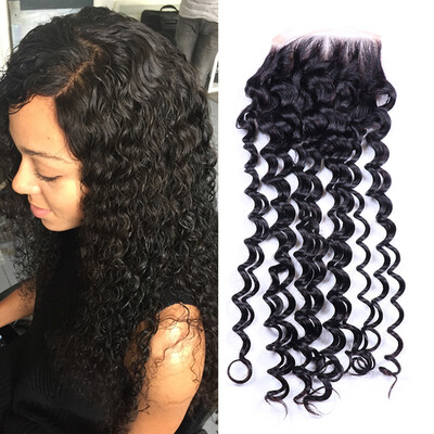 

Peruvian Virgin Hair With Closure 7A Grade 3 Bundles Deep Wave Soft Peruvian Curly Hair Unprocessed Peruvian Hair With Closure