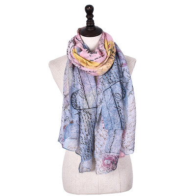 

2017 New Fashion Long Summer Beach Scarves Postcard Letter Women Thin ventilate Silk Scarf Cappa Sun Block Voile Shawl Girl GiftS