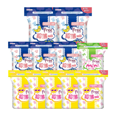 

Free Flying Silk Soft Cotton Sanitary Napkin Day and Night Combination 11 Packaging (40 pieces per day + 15 sheets + 15 sheets + 8 fans + 10