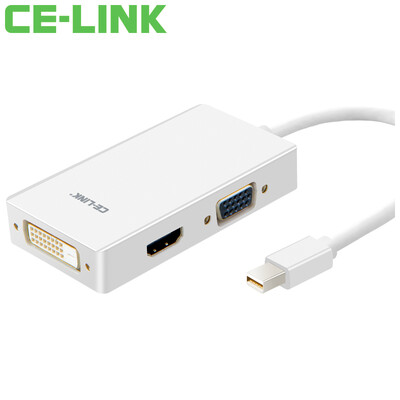

CE-LINK Mini DP to VGA / HDMI / DVI 3-in-1 Converter 4K Mini Mini DisplayPort Adapter Macbook Lightning Interface Black A1513