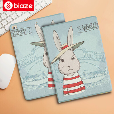 

Biya Zi (BIAZE) Apple iPad Air2 / air1 / 2017 new iPad case / leather Sleeping Sleeping iPad5 / 6/7 protective shell Cartoon painted straw hat