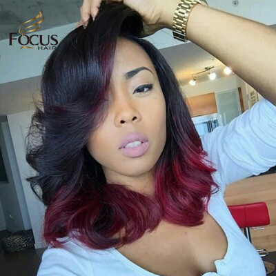 

Lace Front Wig 150 Density Ombre 1B Burgundy Two Tone 99J Natural Wave Brazilian Human Hair Front Lace Wigs