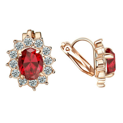 

Yoursfs@ Blue\ Red\ Violet\ Green Crystal Women Clip On Earrings 18K Rose Gold Plated Fashion Jewelry Unique Cocktail CZ Earrings