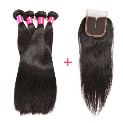 

BHF Hair Brazilian Straight With Closure 4 Bundles With Closure Straight Grade 8A Unprocessed Virgin Hair With Closure