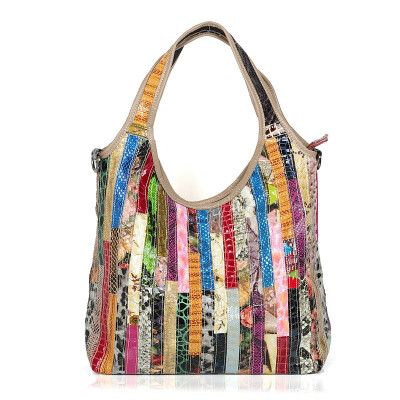 

New leather bag leather color stripe portable shoulder bag