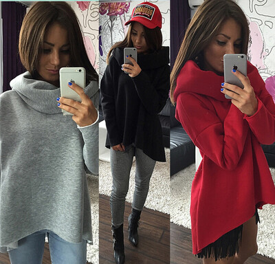

Autumn pack new European&American style irregular scarf neck blouse plain color loose-shirt clothing