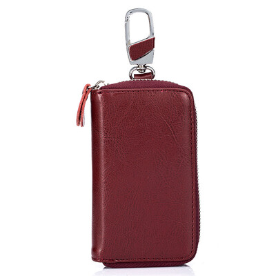 

The new double key bag zipper Leather Ladies capacity Mens multi function key bag leather waist hanging